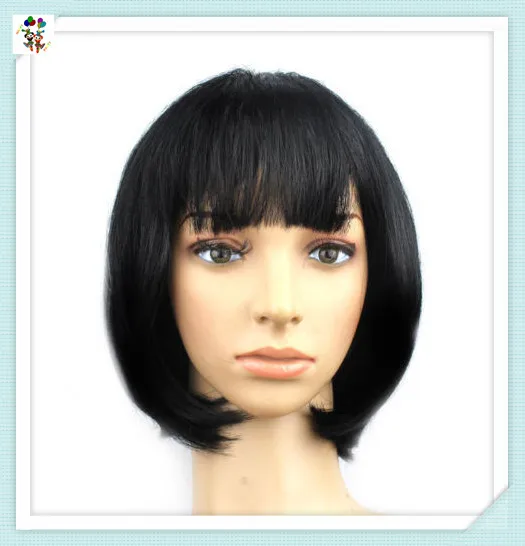 Cheap Wholesale Party Fancy Dress Costume Black Color Short Bob Synthetic Hair Wigs HPC-1934