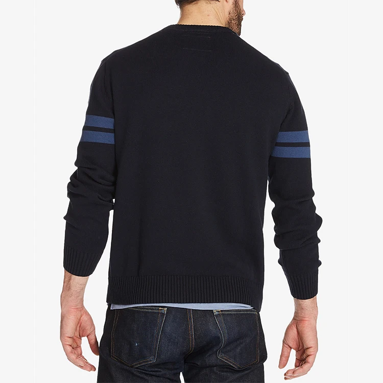 OEM Vintage old fashion Mens sweater Knitwear Pullover striped sleeve College sport letterman jumper intarsia sweater sueter