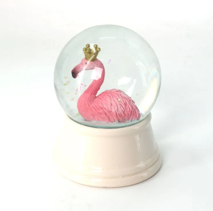 Factory directly cheap custom fairy pink polyresin flamingo snow globes