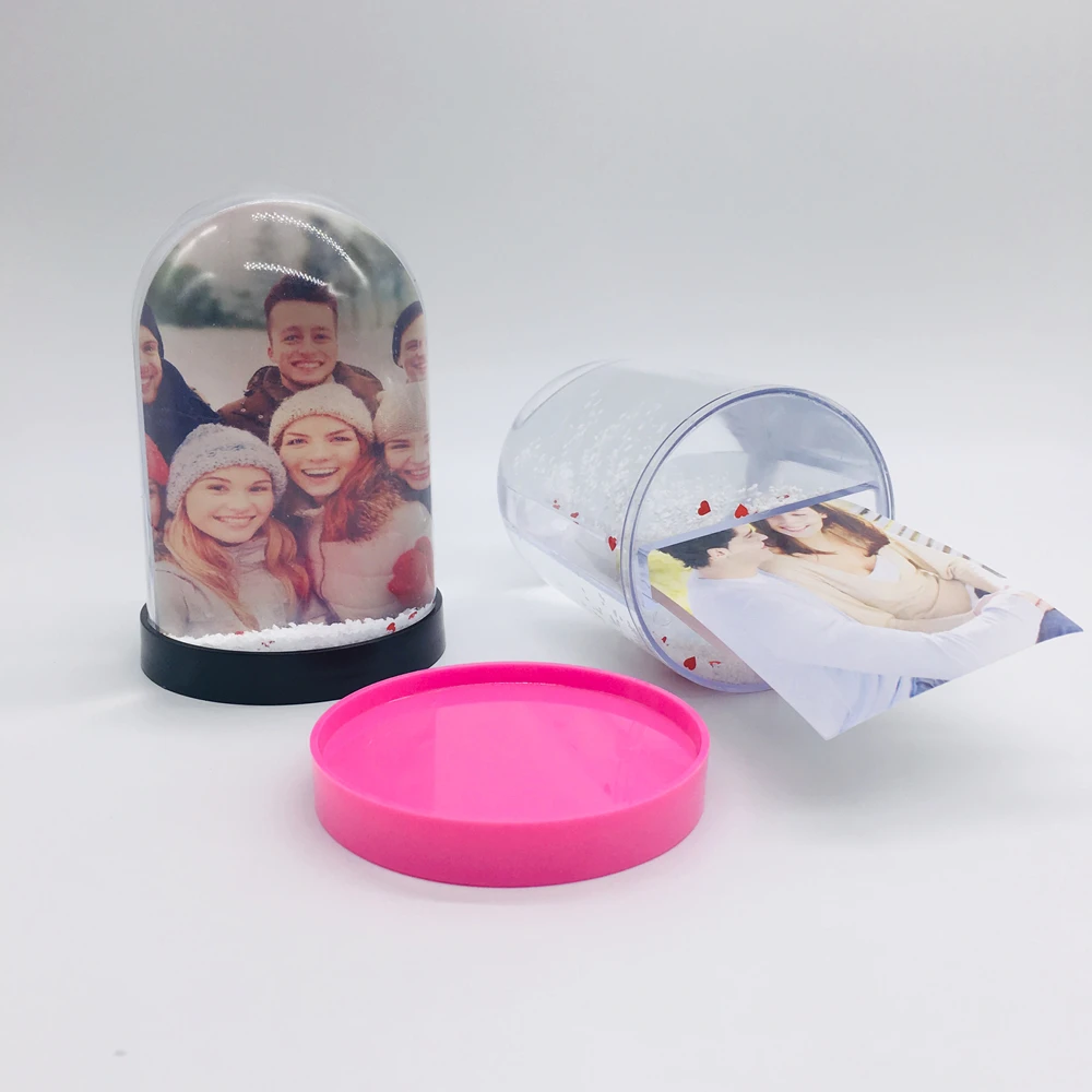 Custom home decorative plastic LED light snow globe with photo insert