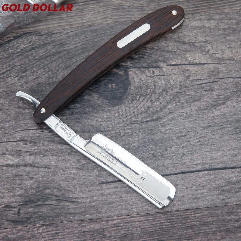 Gold Dollar Razor Suit Cut Shaving Throat Carbon Steel Barber Sharpen Shave Wooden Handle Safty Shaver Straight Razor For Man