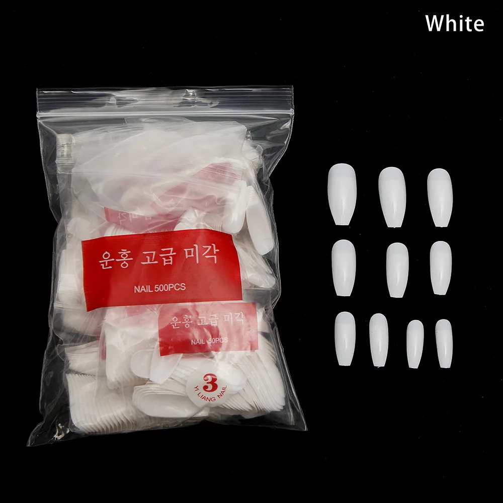 Yimart Korea 500Pcs Half Cover French Coffin Nail Tips Long ABS Artificial Fingernails Ballet Nail Tips Fake Nails Finger