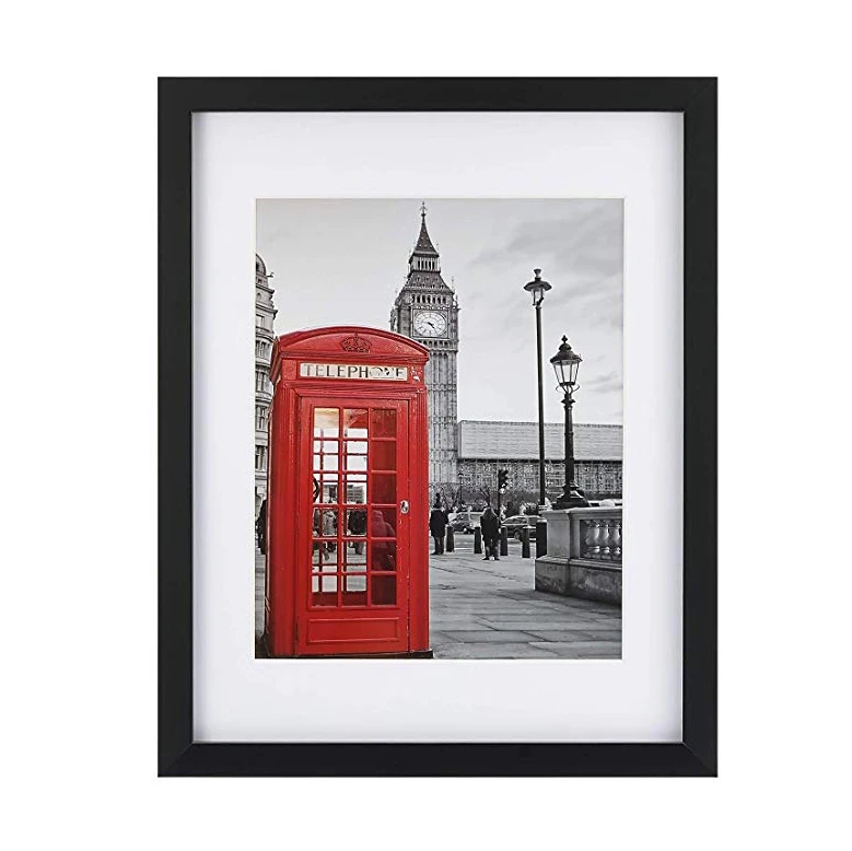 8x10 Picture Frame Mats for 5x7, 4x6 Photo, Black MDF Wood Frame for Wall and Tabletop