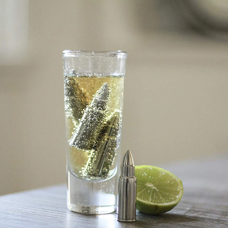 Набор из 6 кубиков льда из нержавеющей стали, пули, металлический камень для виски, новая идея