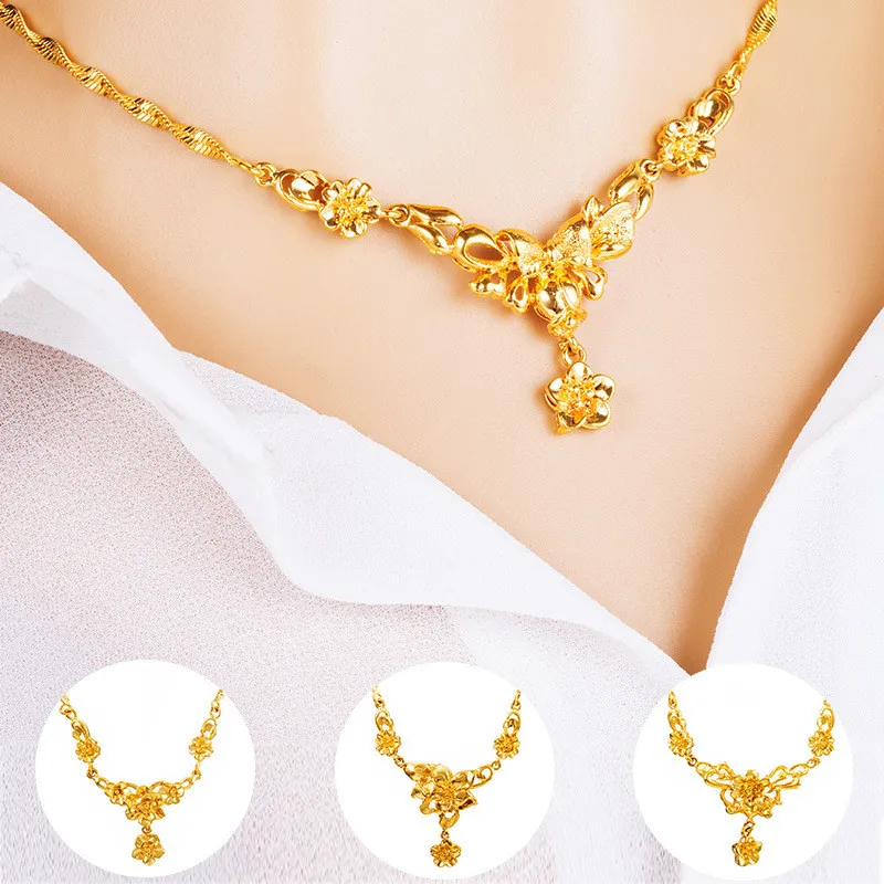 DAICY Fashion women flower 24k copper 40 grams gold necklace designs