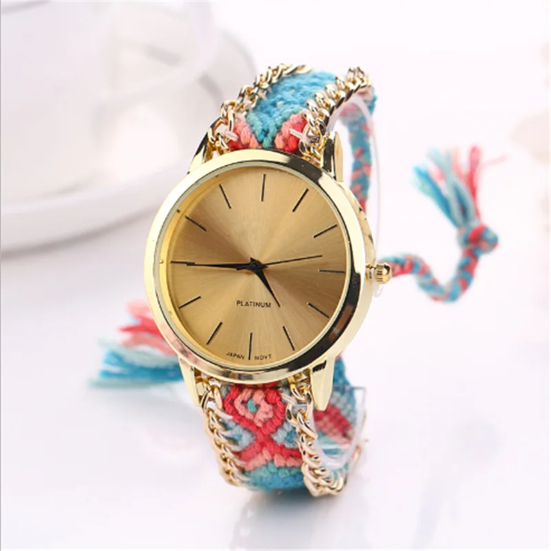
National wind woven quartz watch Hot ladies bracelet watch Korean version of exquisite handmade lady watch 