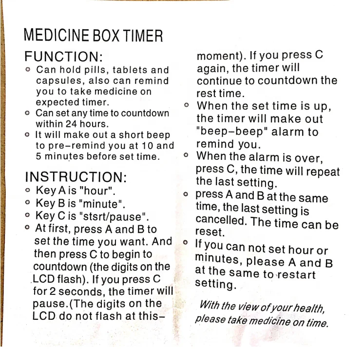 Health care digital pill box with electric alarm medicine pill organizer