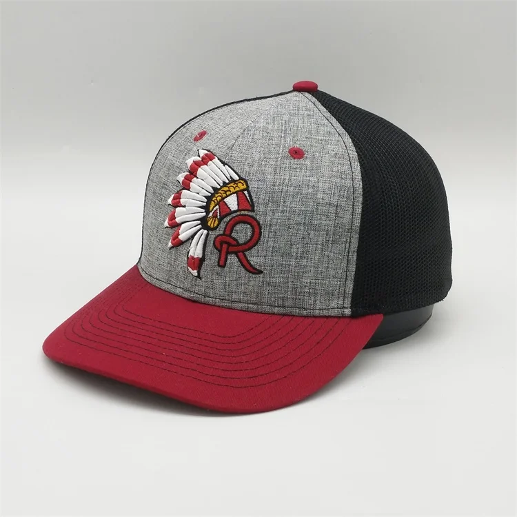 Premium 6 Panel Red Brim Trucker Hats With Custom Logo Mesh Cap