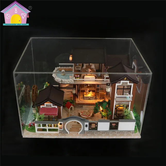 Chinese Style Home Decor Wooden Dollhouse Miniatures House Diy Kit, Diy Dollhouse Miniature Wholesale