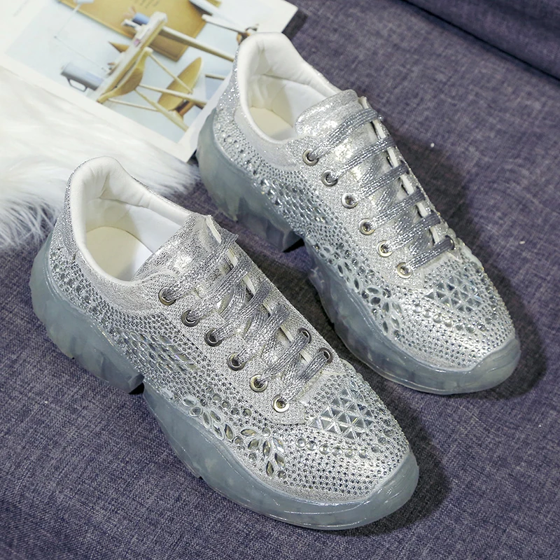 Topsion 2019 Fashion lady women heel platform silver glitter diamond dad balanciaga shoes