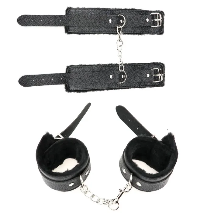 Sexy Leather Handcuffs With Chain Bdsm Bondage Restraints Black Red Violet