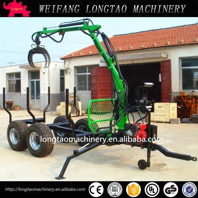TUV CE approved self powered gasoline engine logging trailer crane for Tractor
