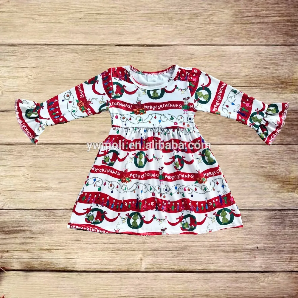 
 2018 осень зима бутик рождественской одежды для маленьких девочек детские рождественские платья с длинным рукавом и оборками  