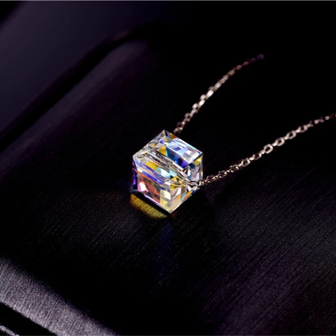 Destiny Jewellery 2019 new design jewelry for women silver pendant necklace with cube bead Aurora with Sparkling Crystals