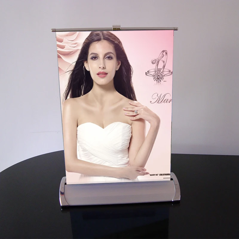 Custom Good Quality A4 A3 letter Size Aluminum Mini Roll Up Desktop Banner Stand