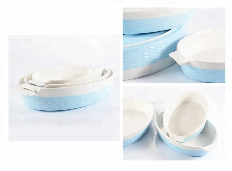 Nordic Modern Ware Bakeware Set 3-Piece Ceramic Baking Dish Kitchen Oven Safe Oval Ceramic Au Gratin Baking Dishes