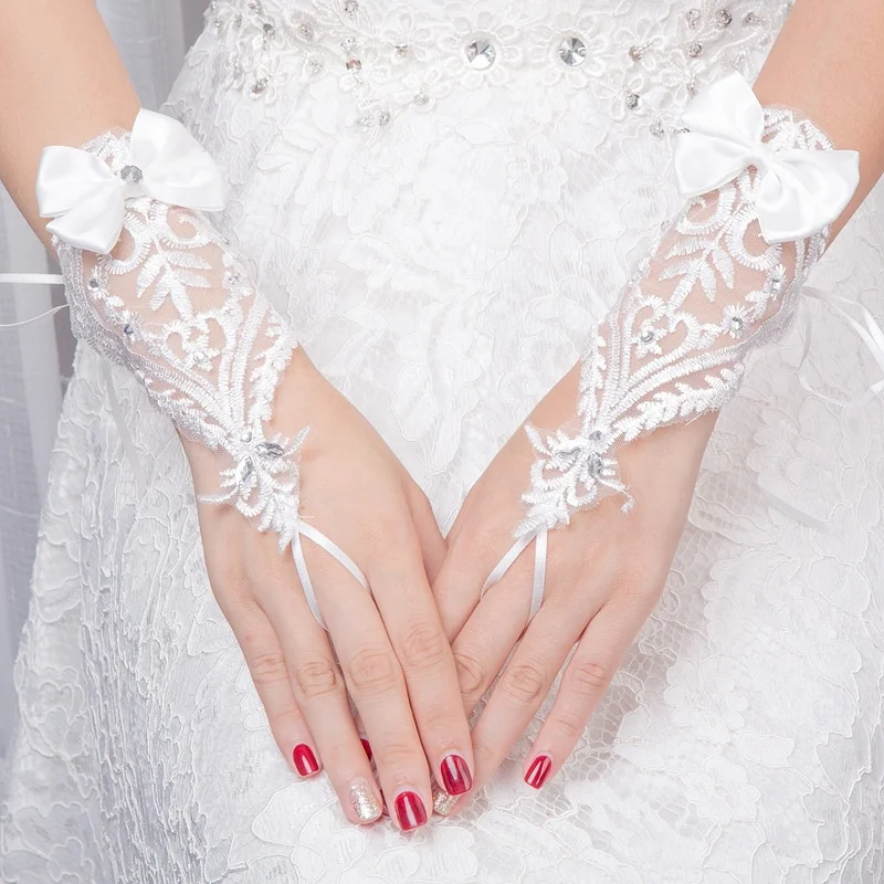 
short tulle wedding gloves bowknot bridal gloves 