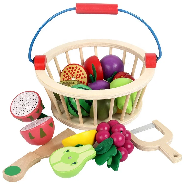 custom Magnetic Pretend toy wooden fruit vegetable food cutting toy