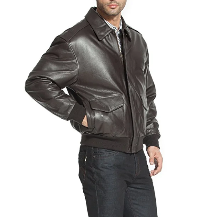 wholesale price new design motorcycle woodland man genuine leather flight bomber jacket