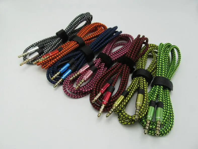 Twine braided Audio cable 1.5 m nylon AUX cable colorful metal 3.5 to 3.5 male