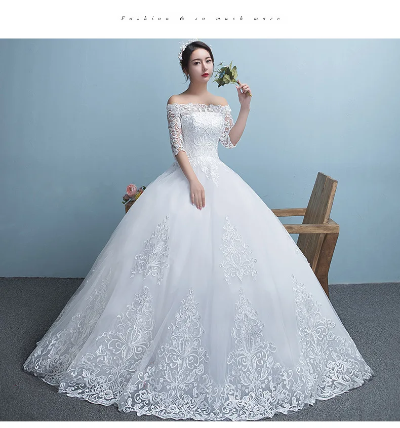 
Off Shoulder Lace Wedding Gowns 2018 with sheer Sleeves 