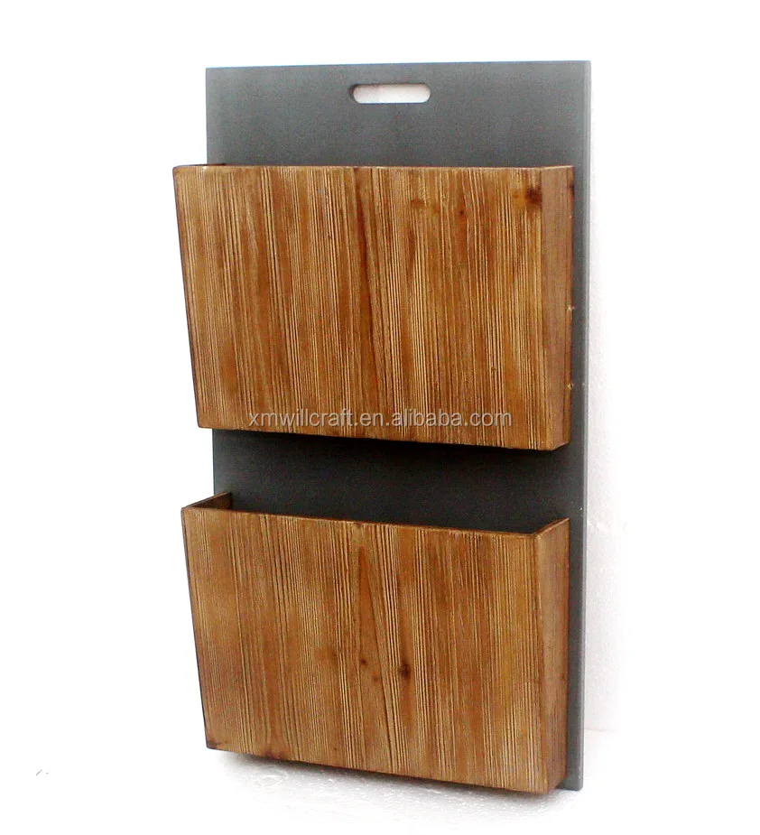 office/home 2 tiers wall mounted wooden Wall Hanging Magazine Rack