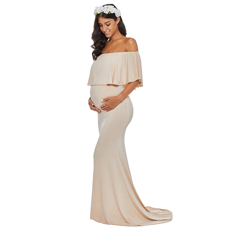 P273 Wholesale 2019 summer pink maternity dress shoulderless fit floral maternity wedding dress