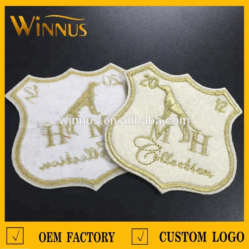 OEM manufacturer custom own logo number letters iron on embroidery felt patch
