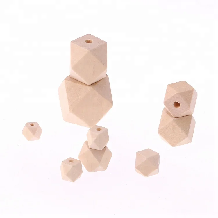 China factory wholesale wooden geometric beads natural unfinished craft wooden hexagon Beads for teething jewelry