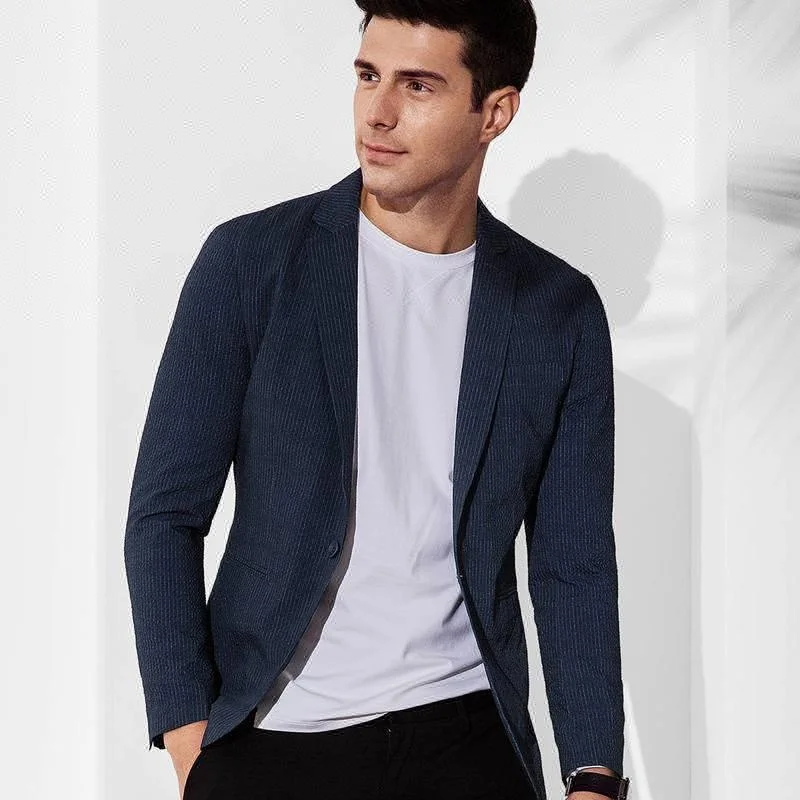 Китайские Мужские приталенные деловые полосатые блейзеры, костюмы, куртки