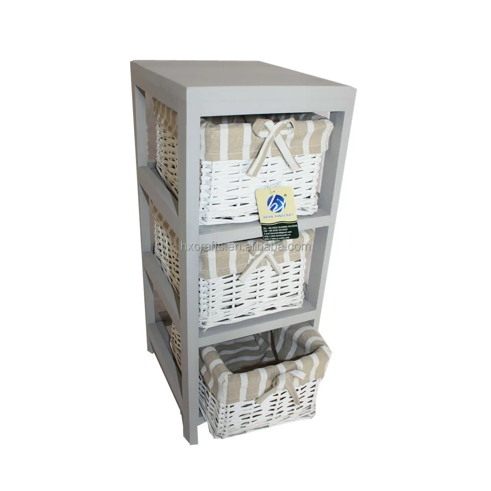Slim Corner 3 Wicker Basket Storage Cabinet in Grey