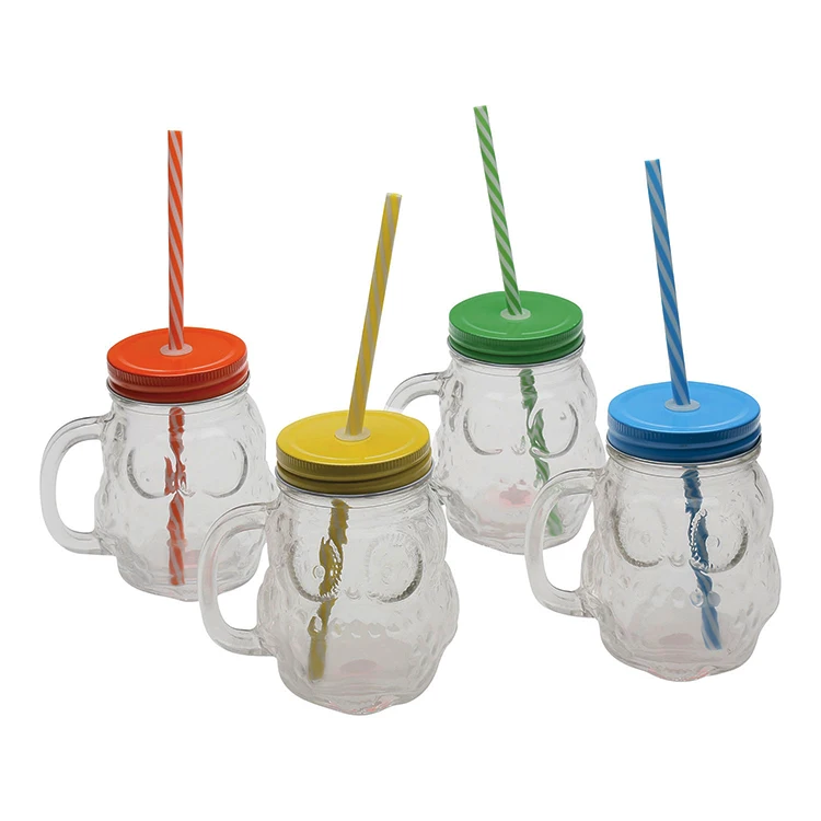 450ml Glass Owl shaped Mason Jars, Owl Mason Jar Glassware, Mason Jar Drinking Glass