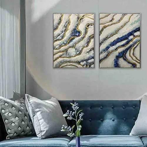 Blue Agate Canvas painting wall art gold abstract picture wall decor for living room bedroom office oil canvas painting
