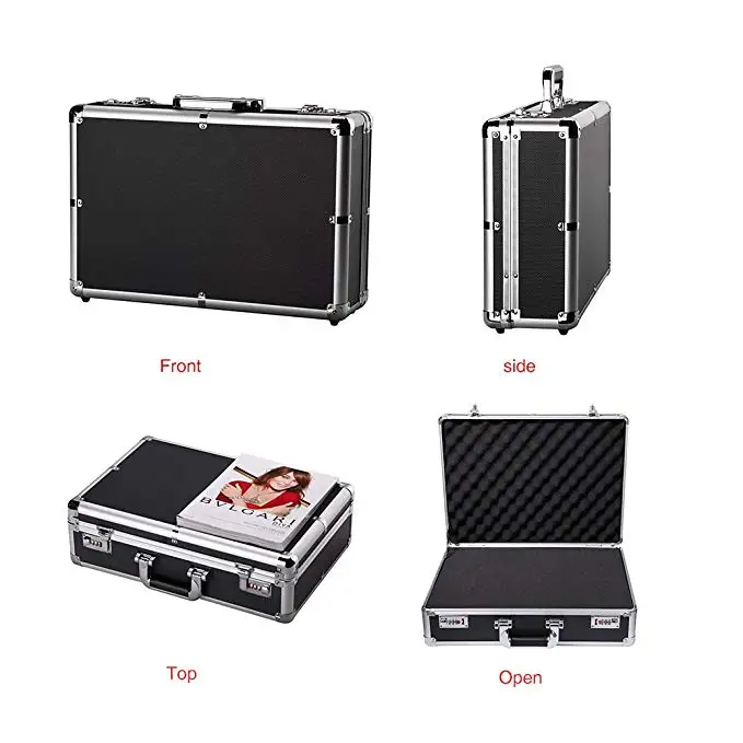 Aluminum Hard Case Foam Black Briefcase Portable Tool Case Aluminum Carrying Case