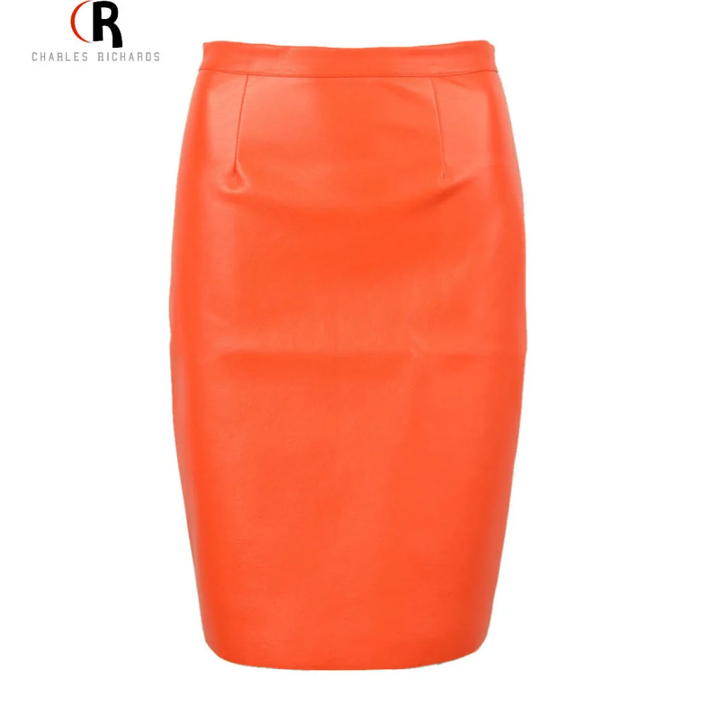2016 Spring New Arrival PU Faux Leather High Waist Back Zipper Midi Tight Pencil Casual OL