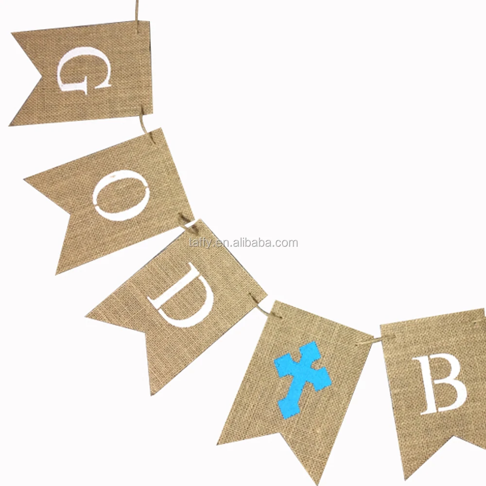2017 new Communion Party Banner Baptism Christening Decoration burlap hessian God Bless Banner Bunting Blue pink