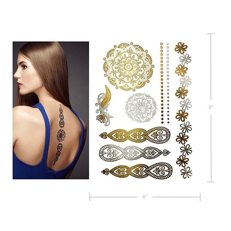 New design stylish waterproof gold silver temporary henna sticker flash tattoo