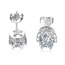 Korean Simple Crystal Silver Plated Stud Earrings For Women Men Round Small Zircon Earrings Wholesale (KER112)