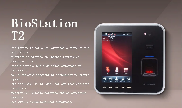 Suprema Fingerprint Access Control BioStation T2 with Payroll System