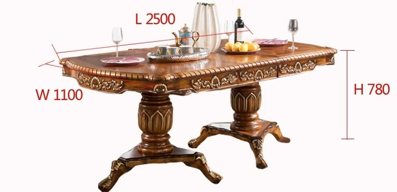 2.5m long American antique brown color dining table and chairs set