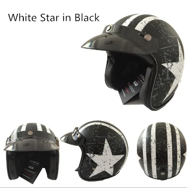 retro look comfortable interior 3/4 Open Face  Motorcycle Helmet Flat with Rebel Star Graphic