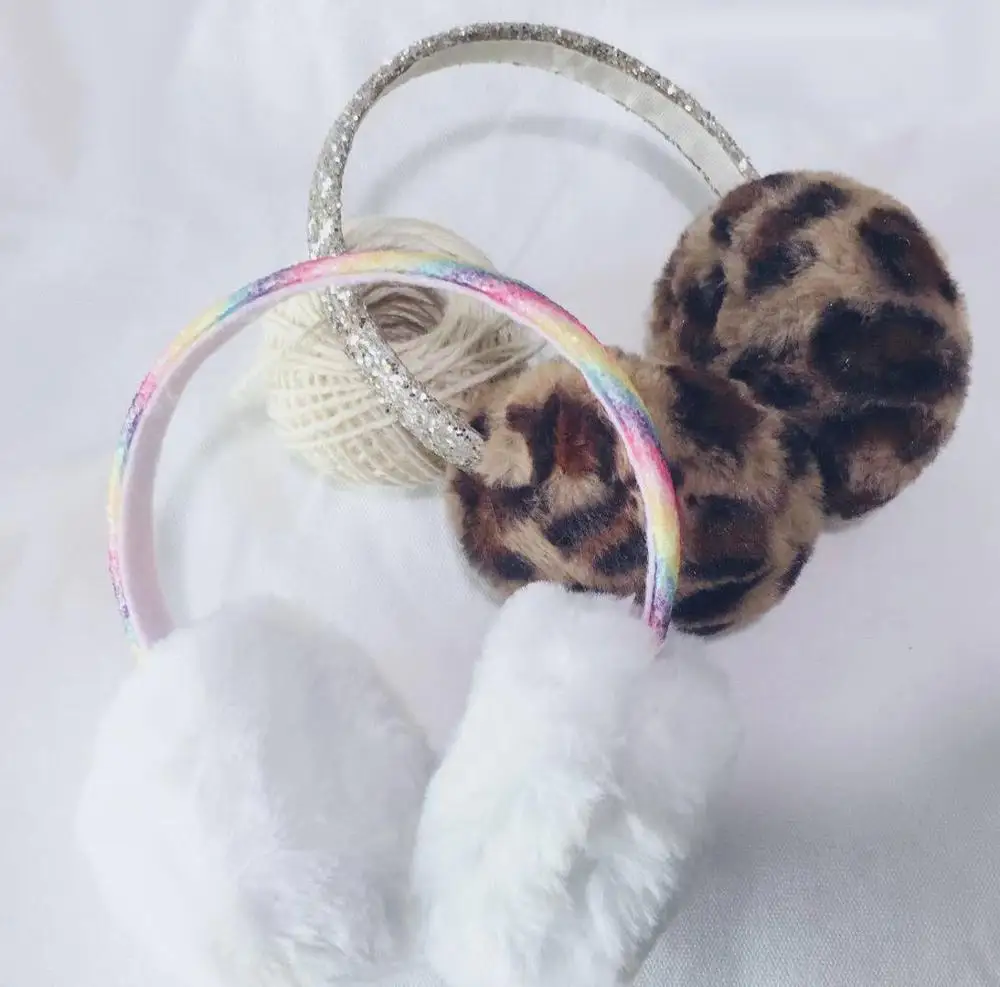 
2018 Winter New Cute Plush Leopard Sequin Earmuffs Infant Earmuffs Warm Earmuffs 