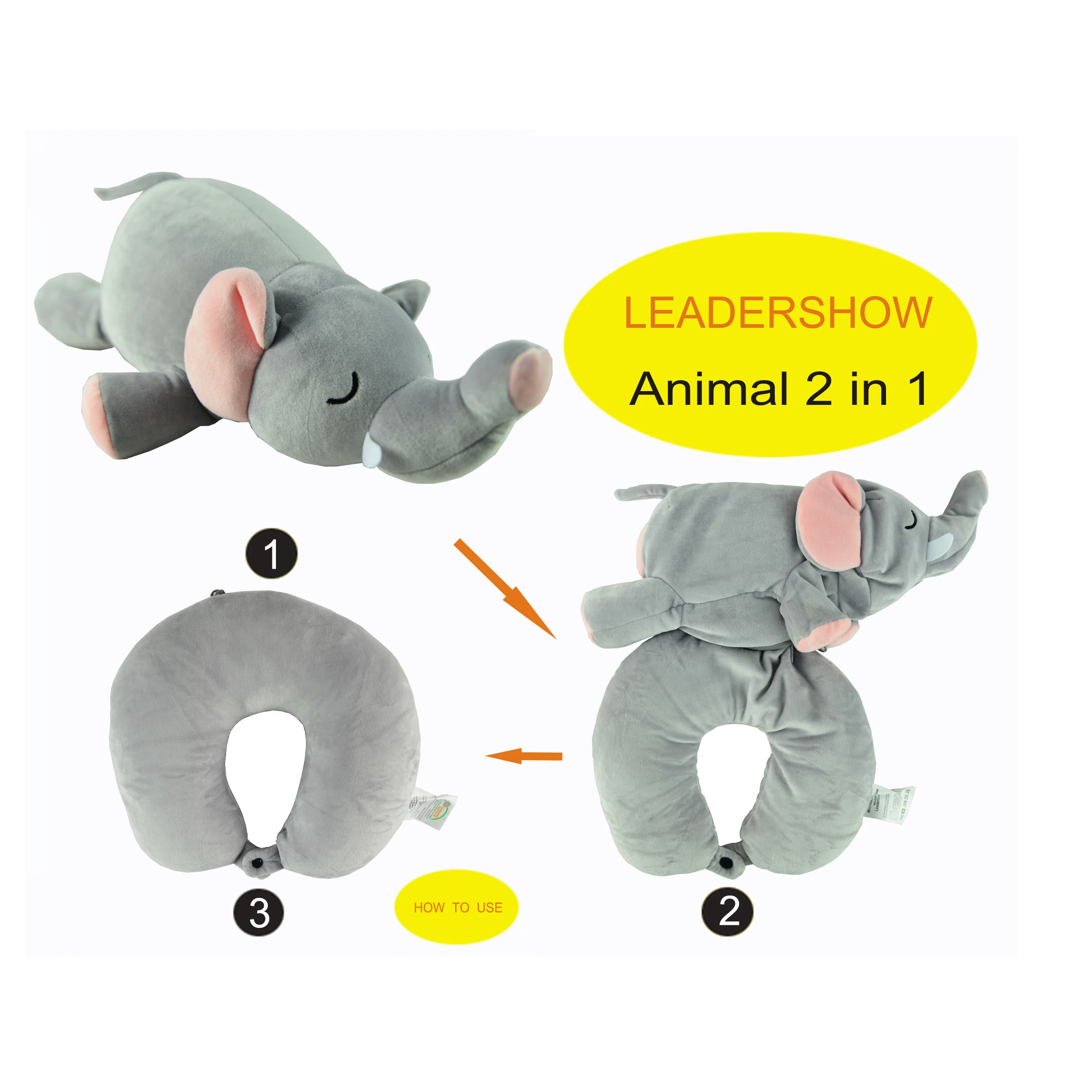 
Leadershow Animal 2 in 1 Baby Pillow Elephant Cute Soft U Shape Neck Travel Blanket 3 in 1 Kids Pillow 