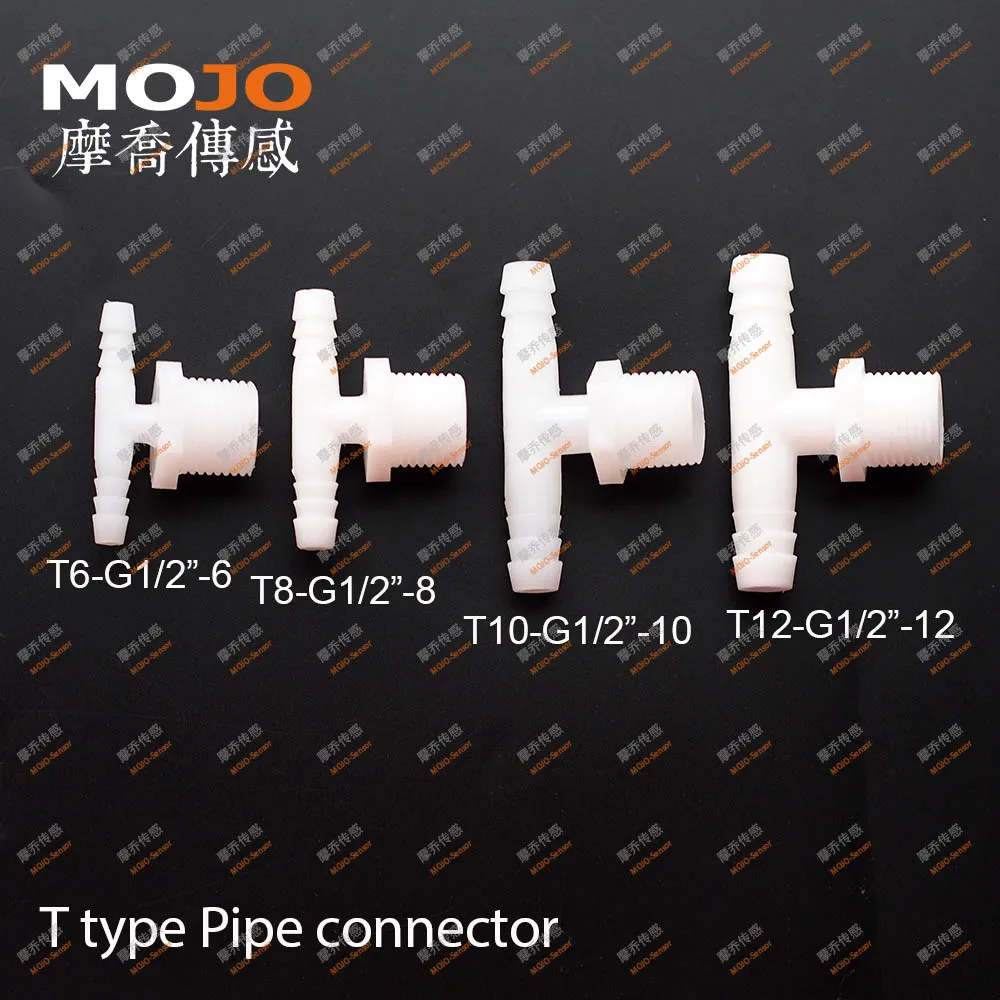 MJ-T8-G1/2-8 (With Nuts) Tee type G1/2 external thread to two way ID 8mm pipe tube barbed water coupling