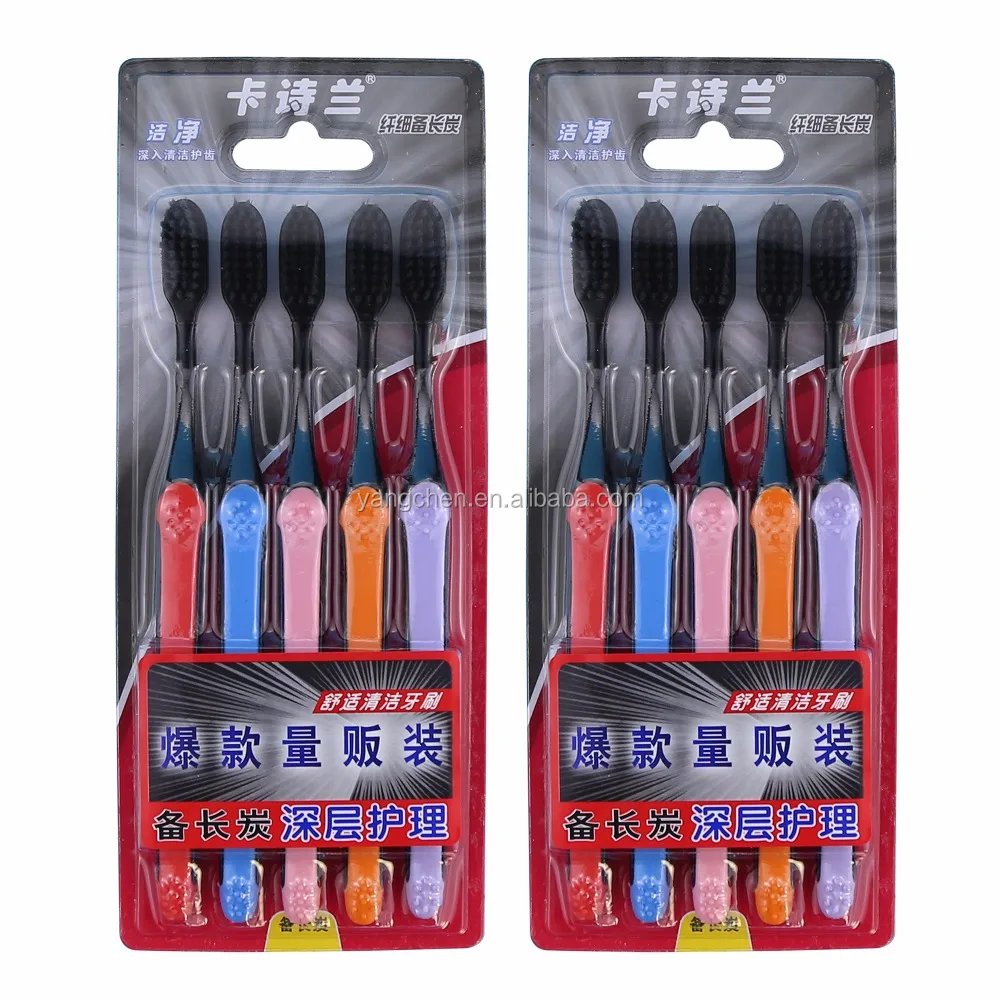the hot selling 5pk soft charcoal bristle toothbrush set with binchotan charcoal bristle 5 packs
