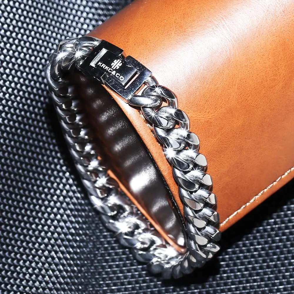 Hip Hop Jewelry Men Hand Chain Stainless Bracelet 10mm 7.5inch Cuban Bracelet 316l Stainless Steel Man Miami Link Bracelet