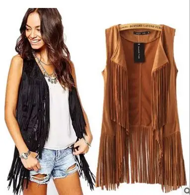 Faux Suede Tassel Fringed Cardigan Vest