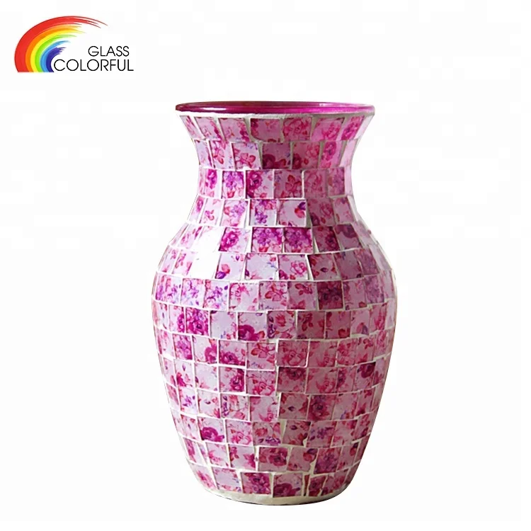 Pink colored mosaic wholesale glass vase creative home wedding office decoration