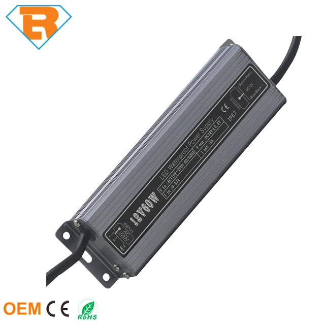 60W Waterproof IP67 Power Supply HS Code AC110/220V to DC12V DC24V For LED