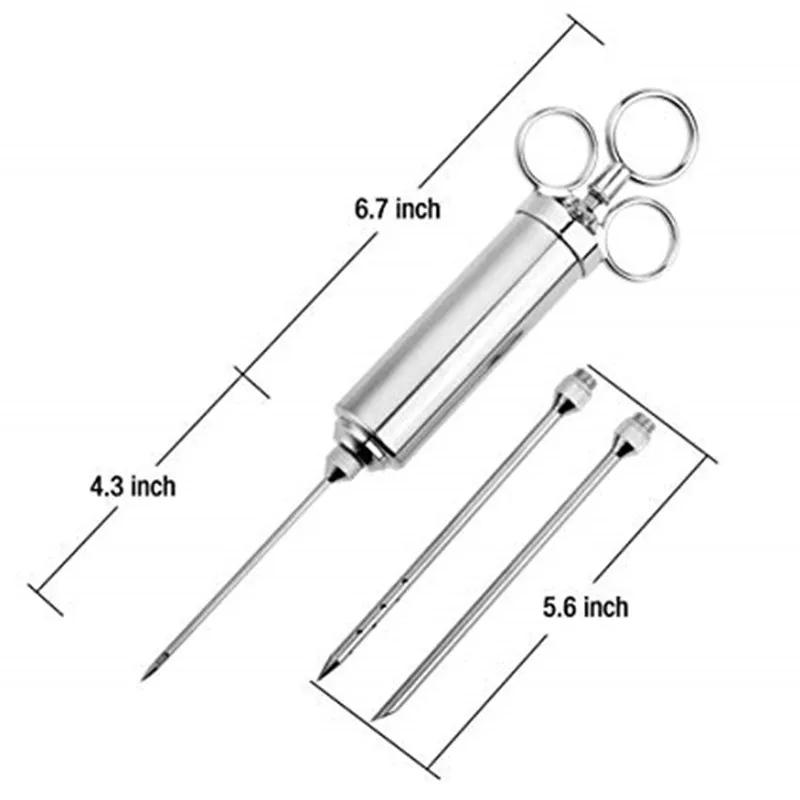 Premium BBQ Accessories Large Capacity Stainless Steel Meat Injector Syringe with 3 Marinade Needles